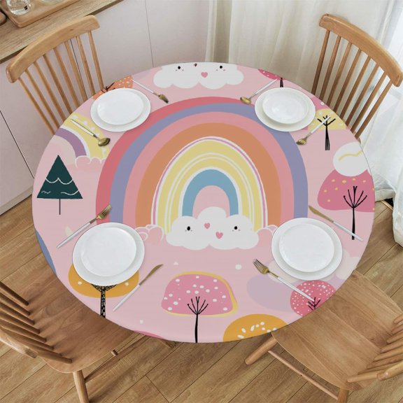 Grey Leopard Skin Print Elastic Round Tablecloth - Waterproof Fitted Table Cover for 52x52 Inch Tables, Stretch Polyester Fabric with Anti-Slip Design