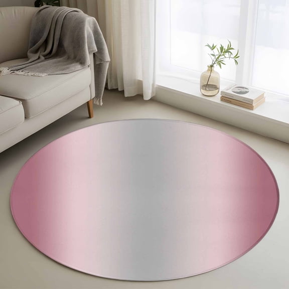 Grey Light Pink Ombre 3ft Round Rug, Modern Abstract Art Gradient Non-Skid Rubber Backing Large Area Rugs - Living Room Bedroom Home Office, Indoor Floor Mat Carpets Washable Rug