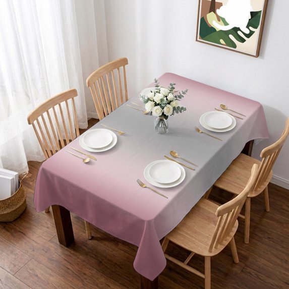 Grey Light Pink Ombre Table Cloth Waterproof Tablecloths, Modern Abstract Art Gradient Tablecloth Dining Table Cover for Kitchen Party Tabletop Outdoor, Rectangle Tablecloth 52x70 Inch