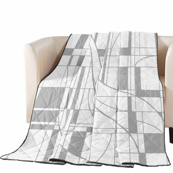 Grey Linear Grid Quilted Comforters Cooling Blanket Queen Size, Modern Abstract Geometric Minimalist Lines Plaid Cold Comfort for Hot Sleepers Lightweight Air Conditioning Quilt Blanket for Bed
