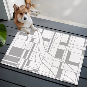 Grey Linear Grid Small Area Rugs 2x3 Modern Abstract Geometric Minimalist Lines Plaid Entryway Rugs Washable Door Mat, Low-Profile Area Rugs Non Slip Floor Carpet for Living Room Bedroom Home Office