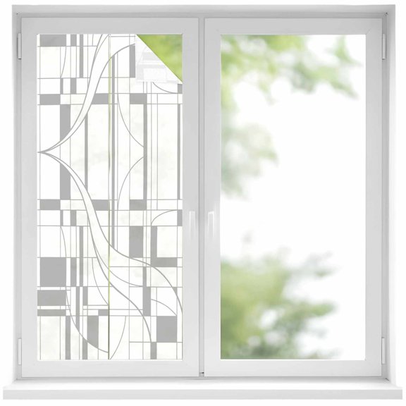 Grey Linear Grid Window Privacy Film Modern Abstract Geometric Minimalist Lines Plaid Decorative Glass Window Film UV Blocking Static Cling Sticker Covering for Home Door 17.7 x 39.3 inches