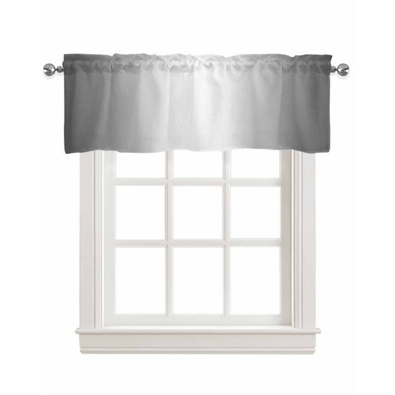 Grey Linen Curtain Valance for Bedroom/Bathroom/Kitchen/Office/Living/Dining Room Window,Modern Minimalist Geometric Gradual Solid White Pocket Topper Drapes Decorative Cafe Drapery Panel 54"x18"
