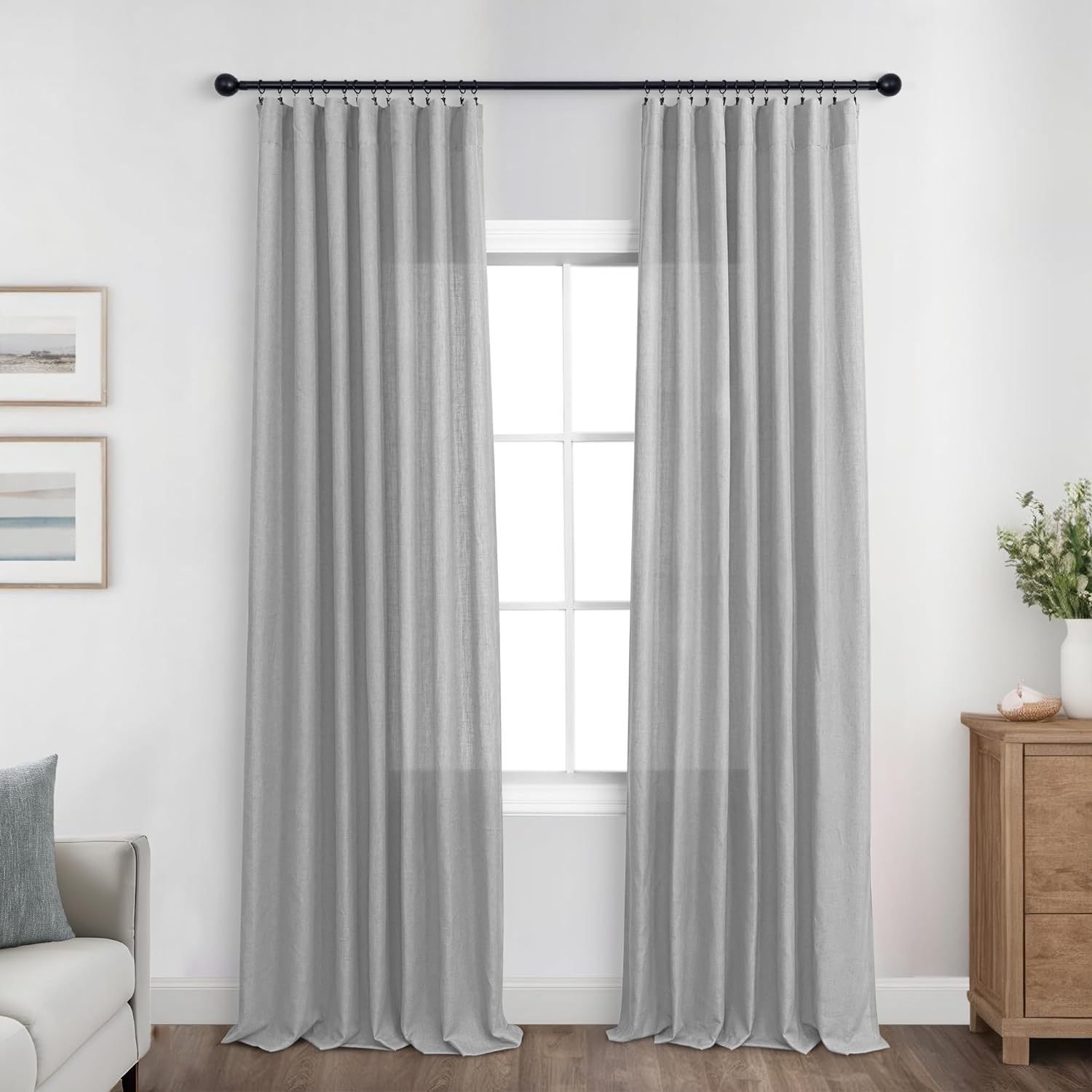 Grey Linen Curtains 84 Inch Length for Living Room,Light Gray Semi ...