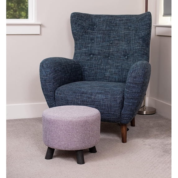 Grey Linen Ottoman with Lattice Pattern - Compact Round Foot Stool for ...