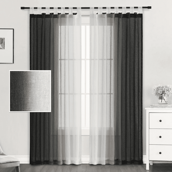 Grey Linen Sheer Curtains 2 Panels Blended Curtains for Living Room Burlap Linen Textured Curtains Light Filtering Tab Top Curtains for Bedroom Farmhouse, W52 x L84 inch, Grey