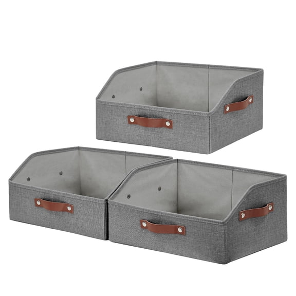 Grey Linen Storage Chest with Handles, Collapsible Organizer for Blankets Towels Clothes Hats Purses