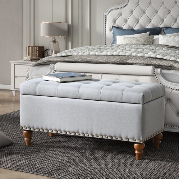Grey Linen With Extra Storage Compartment - Enhances Room Utilization For Household Items Keeps Home Organized