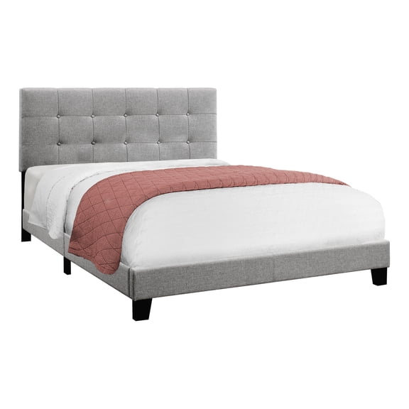 Grey Linen-like Upholstered Queen Bed, Enhancing Bedroom Ambiance Bed In Grey, Creating A Serene Environment