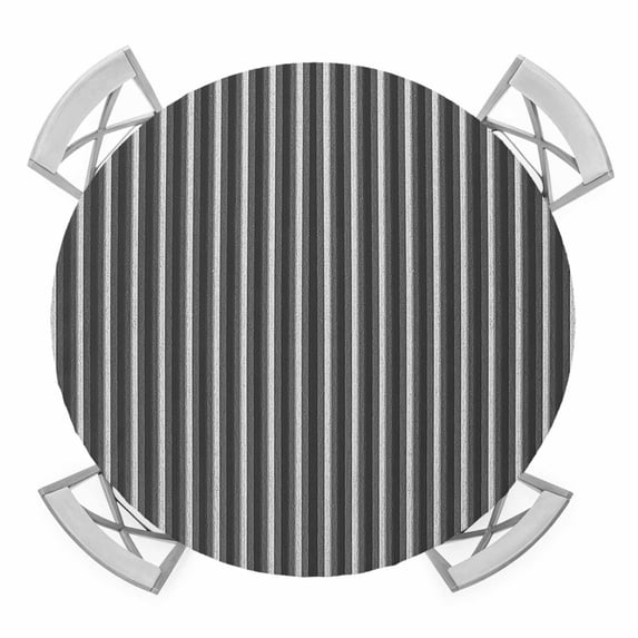 Grey Lines Elastic Fitted Round Table Cover Stripe Waterproof Outdoor Tablecloth for Holiday Party, Picnic, Patio & Dining Fits Tables Up to 55"-60"