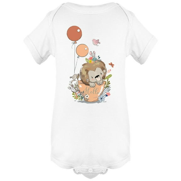 Grey Lion On Hello Cup Bodysuit Infant -Image by Shutterstock, 6 Months