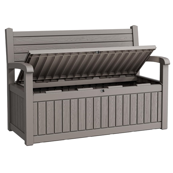 Grey Lockable 2-Person Outdoor Storage Bench, 80 Gallon Resin Deck Box