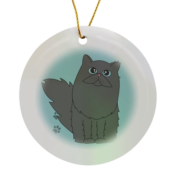 3drose, Grey Long-haired Persian Cat Blue Eyes Paw-print, Circle Porcelain Ornament