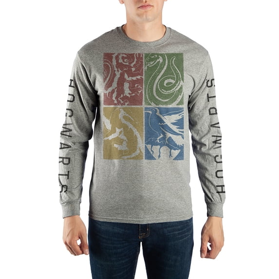 Grey Long Sleeve Harry Potter T-shirt with customized Hogwarts Crest-3XL