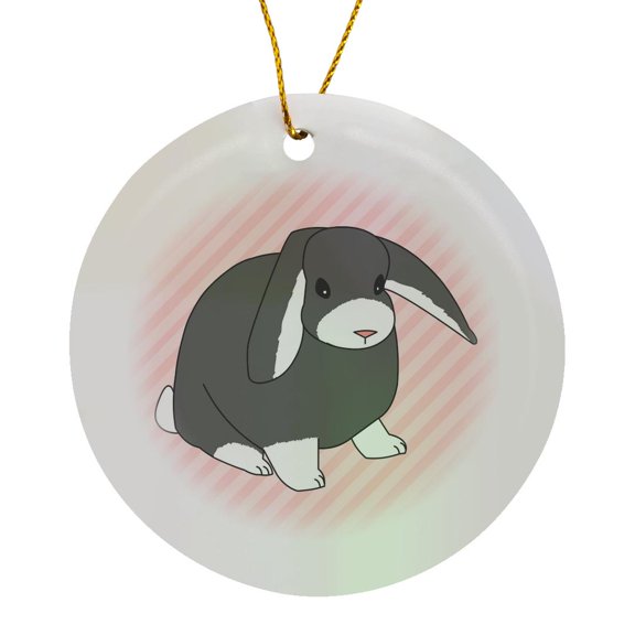 3drose, Grey Lop Rabbit Tan Pink Stripes Design, Circle Porcelain Ornament