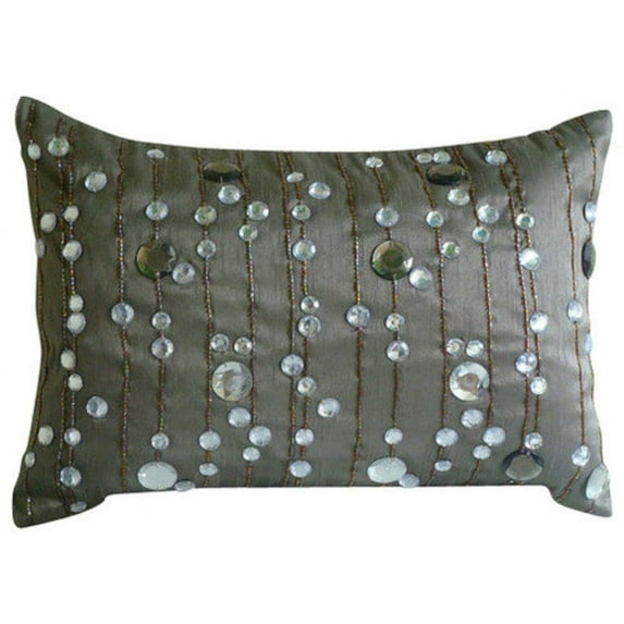 Grey Lumbar Pillow Cover, Lined Crystals Sparkly Pillows Cover, 12x18 inch (30x45 cm) Lumbar Pillow Cover, Rectangle Silk Lumbar Pillow Cover, Modern Lumbar - Diamond Dreams