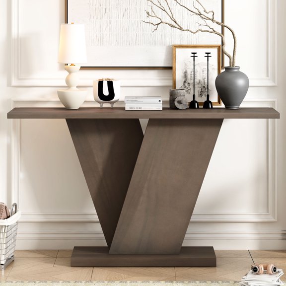 Grey MDF + Acacia - V-Base for Placement Flexibility - Home Environment - Easy Assembly