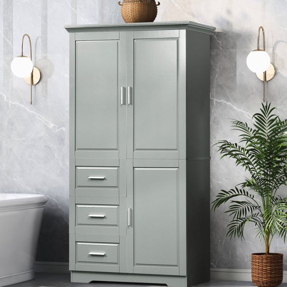 Grey MDF Storage Cabinet with Three Drawers | Suitable for Various Rooms and Daily Storage | Adjustable Shelf to Meet Different Needs