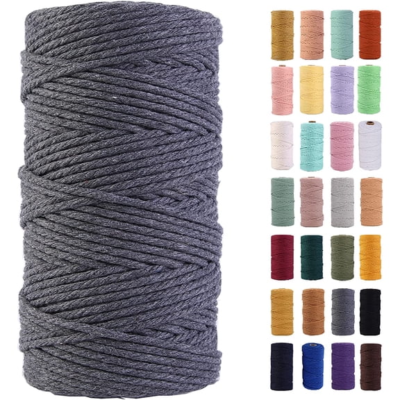 Grey Macrame Cord 3mm x 109Yards,Colored Cotton Rope Colorful Cotton Cord Soft Craft Cord Twine for Wall Hanging Plant Hangers Crafts Decorative Projects