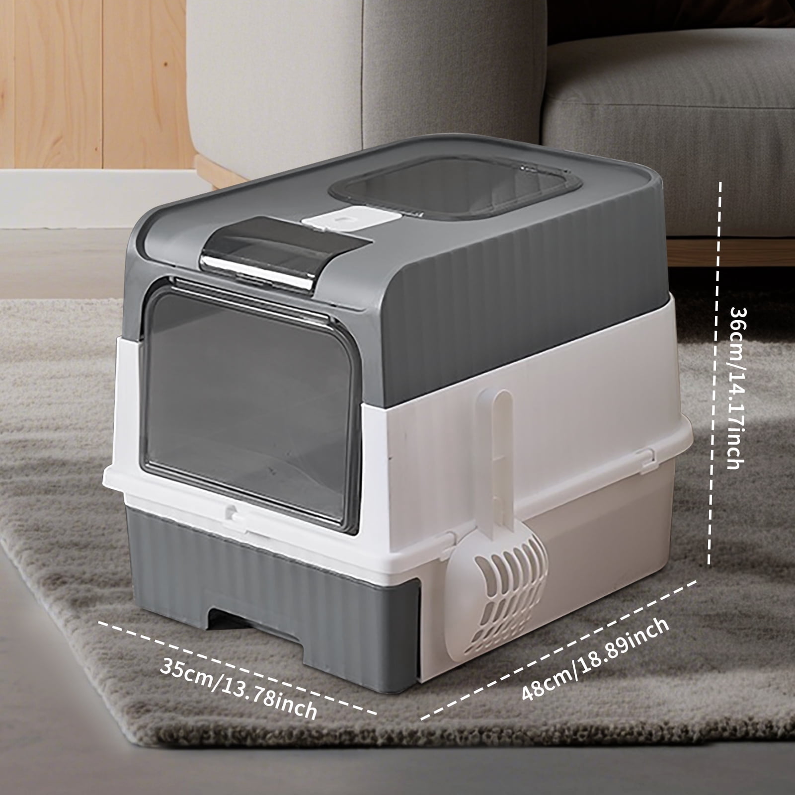 Grey Magic Cube Intelligent Cat Litter Box Hands‑Free Automatic Cleaning Silent Design for Multi‑Cat Families