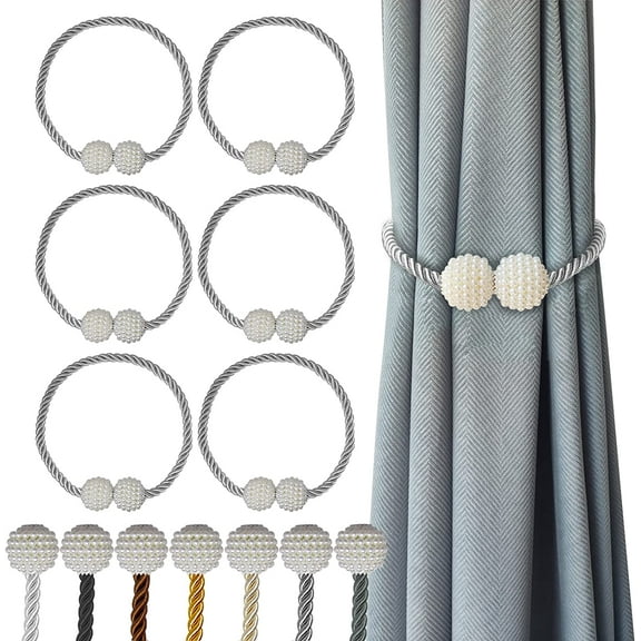 Grey Magnetic Curtain Tiebacks 6 Pack, Holdbacks Holders Hooks Clip for Home Bedroom Office Decorative Thick or Thin Curtain