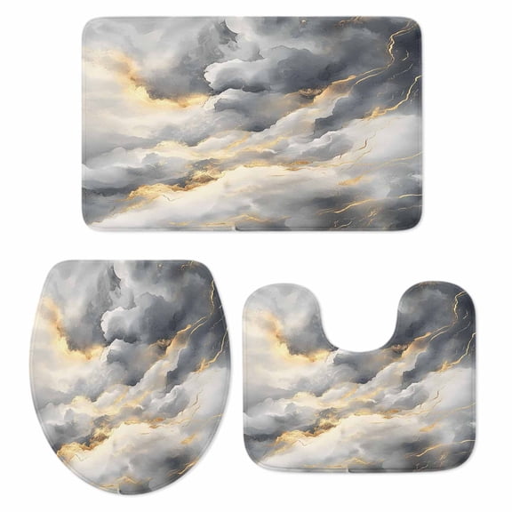 Grey Marble Bath Mat 3 Piece Bathroom Rug Set, Modern Abstract Ink Painted Aesthetics Non Slip Bath Rug Contour Mat and Toilet Lid Cover, Absorbent Shower Mats Soft Bath Rugs and Mats Sets