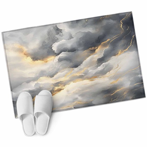 Grey Marble Bathroom Mat 2x3 FT, Non Slip Small Kitchen Mat, Modern Abstract Ink Painted Aesthetics Washable Soft Backed Front Door Throw Rug Non-Shedding Indoor Outdoor Doormat for Entryway Sink