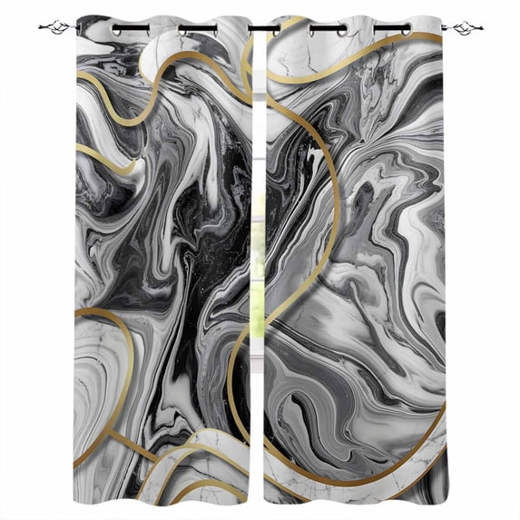 Grey Marble Blackout Curtains for Bedroom 45 Inch Length 2 Panels Set, Modern Abstract Art Ink Painting Thermal Insulated Energy Saving Window Treatment Curtains Blackout Drapes 52"x45"