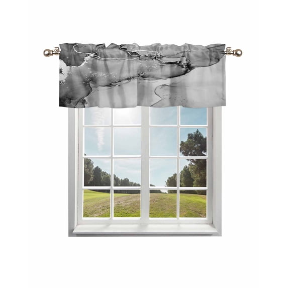 Grey Marble Curtain Valance for Windows/Living Room/Kitchen/Bathroom/Café, Short Rod Pocket Tier Curtain Window Treatment Panel Nature Marble Stone Ripple Modern Art Topper Curtain 60''x18''