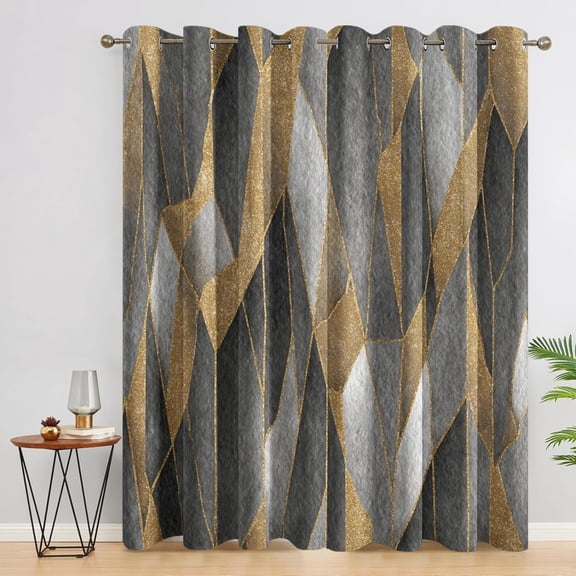 Grey Marble Curtains For Living Room , Geometric Modern Vintage Abstract Pattern Design Blackout Curtains, Grey Marble Bedroom Decor Window Drapes With Grommet 52"W x 63"L (Pack of 2)