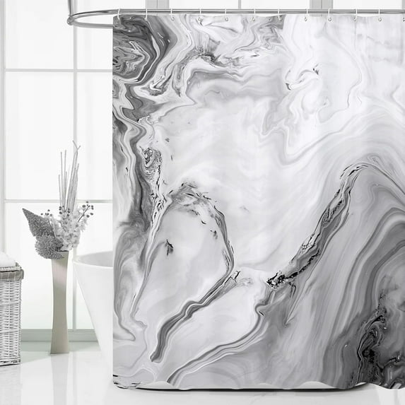 Grey Marble Extra Long Shower Curtain Set 72 x 84, Modern Ombre 84 inch XL Shower Curtains for Chic Bathroom Decor, Abstract Watercolor Fabric Shower Curtain