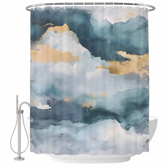 Grey Marble Fabric Shower Curtain Gold Cloud Washable Shower Curtains for Bathroom, Waterproof Bath Curtain with Hooks Home Decor 36x72in