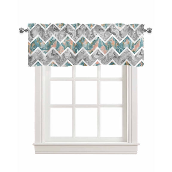 Grey Marble Linen Curtain Valance for Bedroom/Bathroom/Kitchen/Living/Dining Room Window,Geometric Stripe Abstract Grey Dusy Blue Orange Pocket Topper Drapes Decorative Cafe Drapery Panel 54"x18"