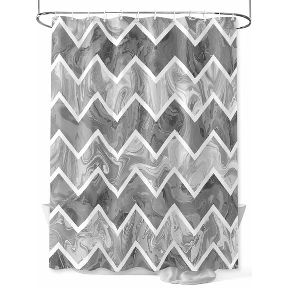 Grey Marble Long Shower Curtain Set, Waterproof Shower Curtains for Bathroom, Modern Abstract Art Aesthetics Geometric Washable Fabric Cloth Bath Curtain for Bathtub with Hooks 72x84 Inches