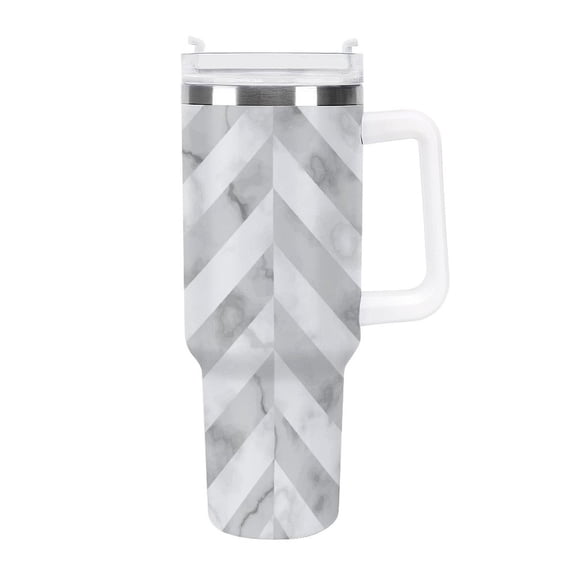Grey Marble Pattern 40 Oz Tumbler with Handle and Straw Lid, Stainless Steel Insulated Travel Coffee Mug, Vacuum Insulated Water Bottle for Home, Office, Car, Keep Hot/Cold for Hours