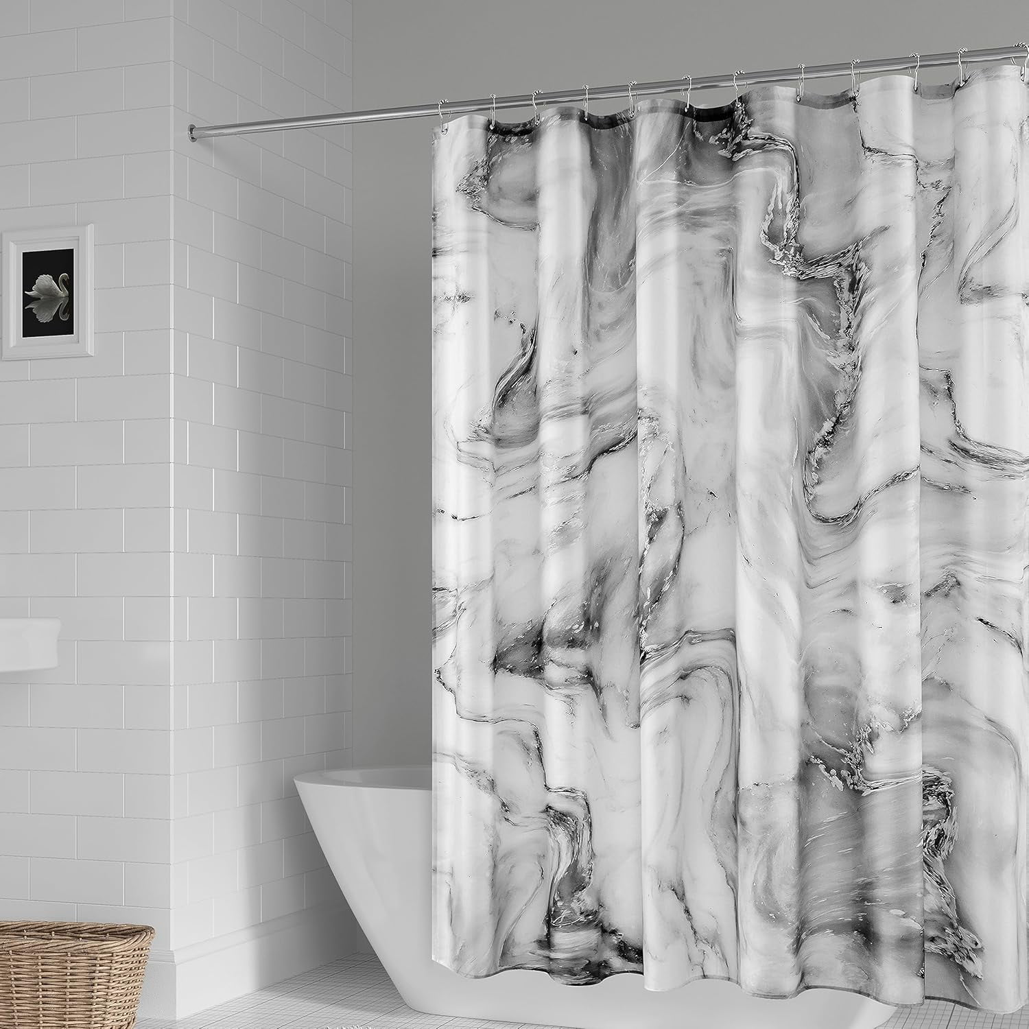 Grey Marble Shower Curtain 100% Polyester Fabric Waterproof &amp; AntiRust ...