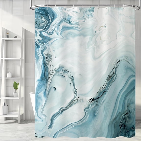 Grey Marble Shower Curtain, Abstract Gray Ombre Shower Curtain for Bathroom, Simple Modern Waterproof Fabric Shower Curtain Set with Hooks, 72x72 Inch