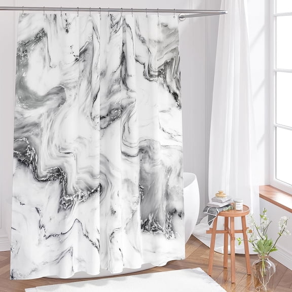 Grey Marble Shower Curtain, Abstract Modern Decorative Fabric Shower Curtain Set with 12 Plastic Hooks, Weighted Hem, Hotel Luxury Water Resistant Cloth Shower Curtains for Bathroom, 72x72, Gray