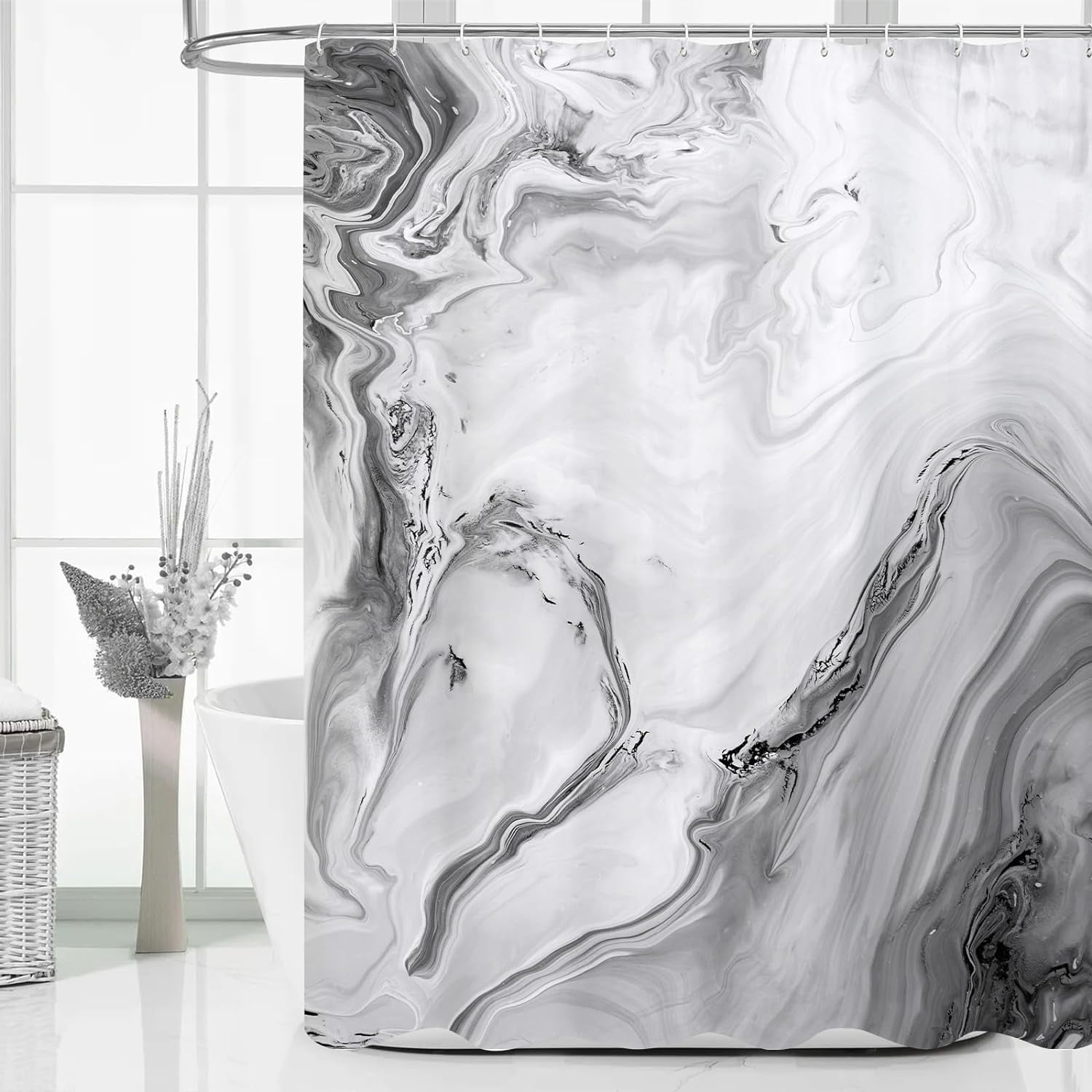 Grey Marble Shower Curtain, Abstract Ombre Fabric Shower Curtains for ...