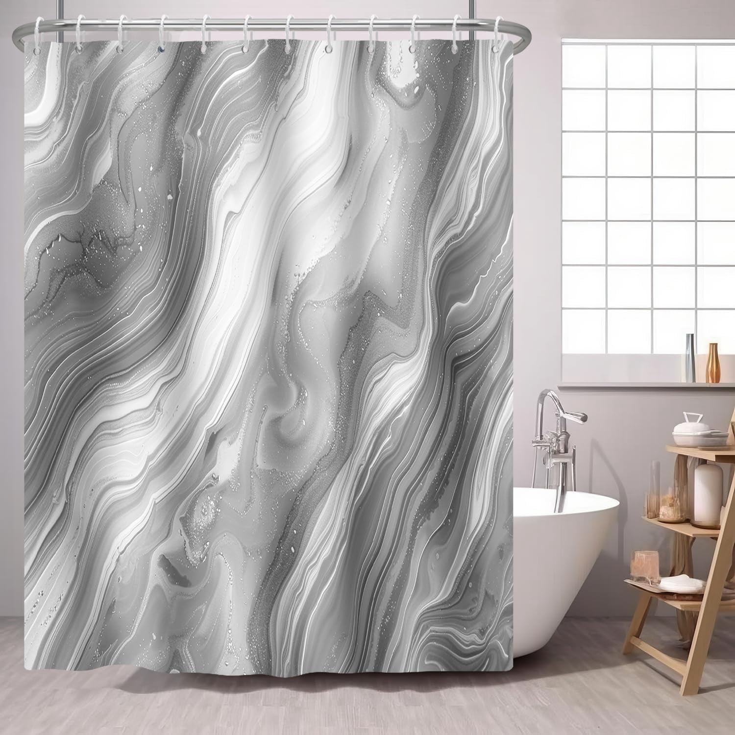 Grey Marble Shower Curtain Abstract Ombre Modern Fabric Bath Curtains