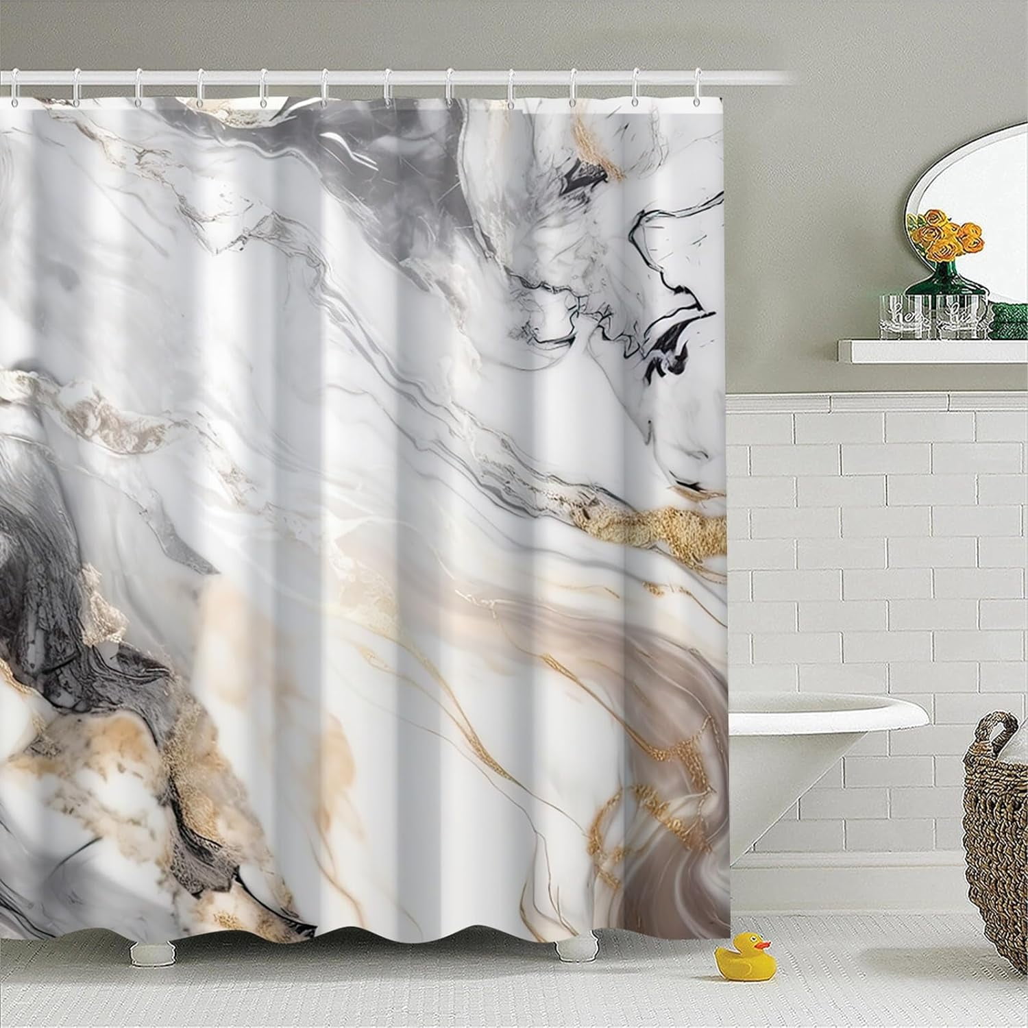 Pink Blue Marble Shower Curtain - Waterproof Fabric, 72x72 Inches, Abstract Ink Art Design With Hooks - View #8