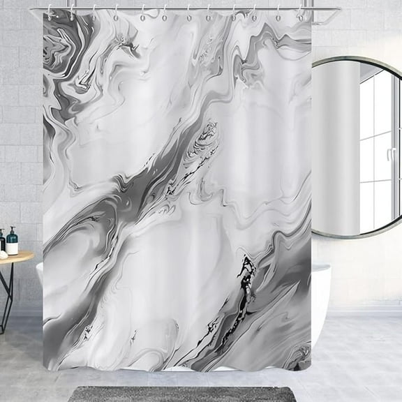 Grey Marble Shower Curtain, Modern Abstract Grey Ombre Marble Art Bathroom Curtain For Home Decor Waterproof Fabric Machine Washable With Hooks 54"W x 72"L