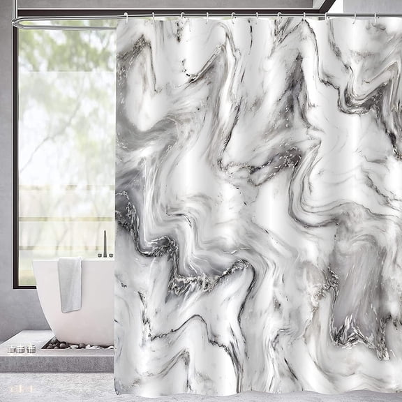 Grey Marble Shower Curtain Set, Abstract Modern Shower Curtain for Bathroom Decor, Luxury Standard Shower Curtain for Bathtub, Waterproof Washable Fabric Shower Curtain, 72 x 72