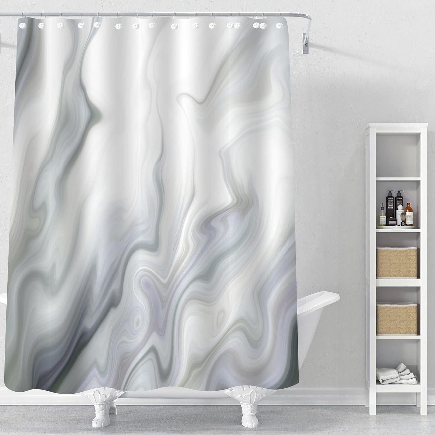Grey Marble Shower Curtain Set White Grey Ombre Fabric Modern Abstract ...