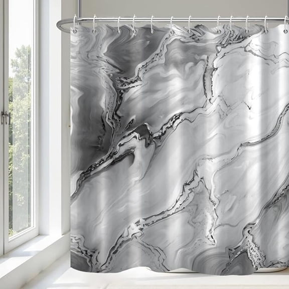 Grey Marble Shower Curtain Waterproof Fabric Shower Curtain With Hooks Bathroom Decor 72"W x 96"L
