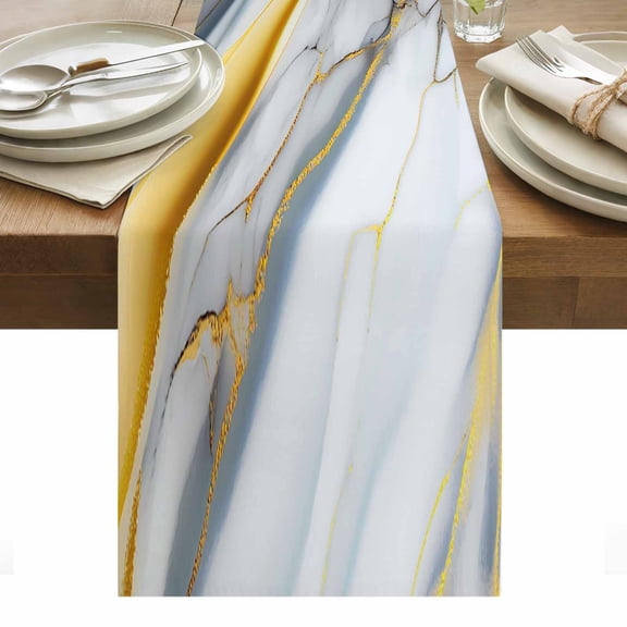 Grey Marble Table Runner - 48 Inch Long, Kitchen Dining Table Runner Dresser Scarves, Modern Abstract Gold Ombre Aesthetic Art Farmhouse Decor for Coffee Tables Wedding Party Banquet