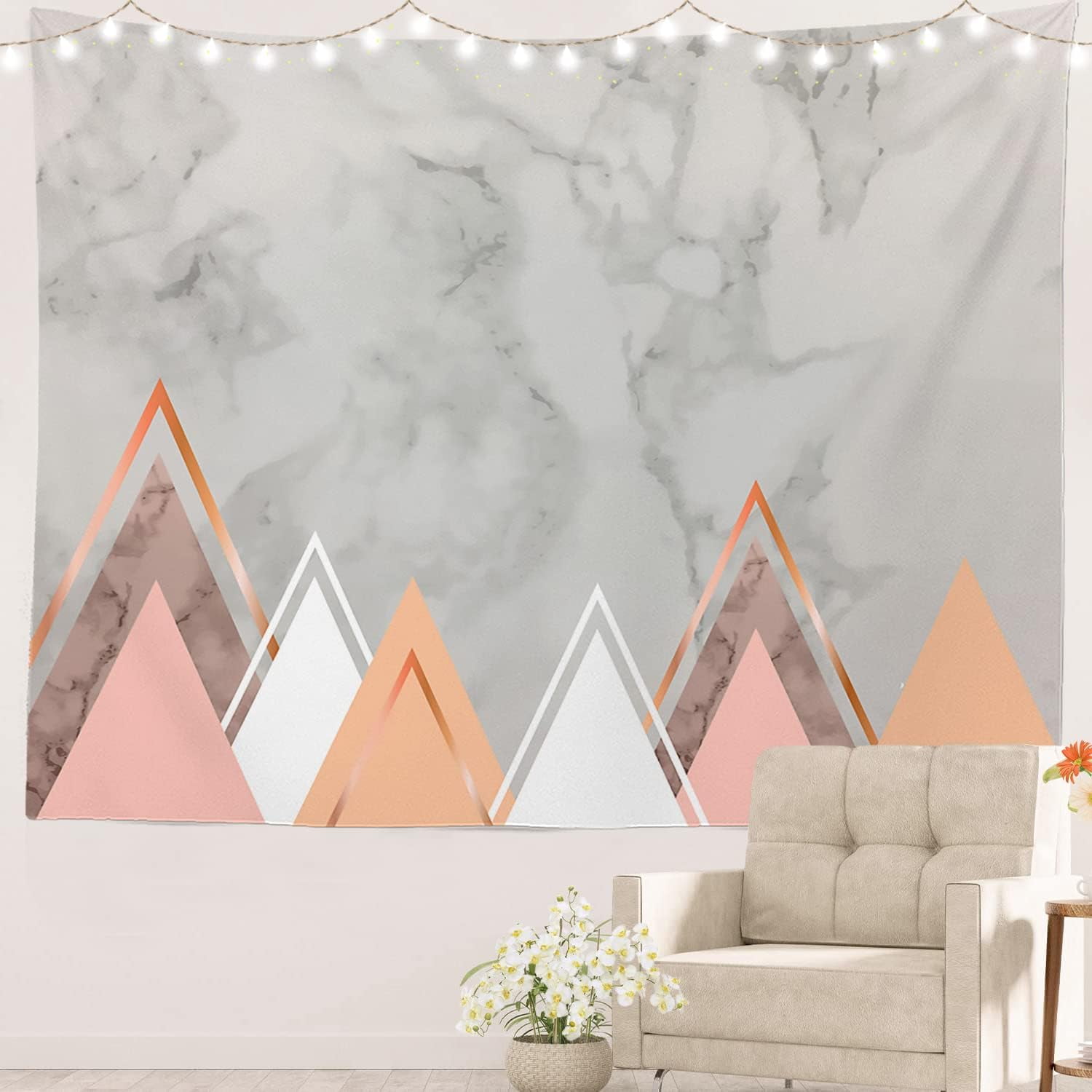Grey Marble Tapestry Rose Gold Glitter Marble Triangle Wall Art Hanging Decoration Polyester Fiber White Ruffled Around for Dorm Room Bedroom Living Room 39.1x59.1 inches Walmart
