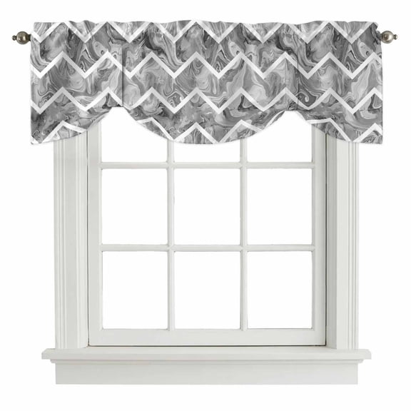 Grey Marble Tie Up Valance Curtains for Windows, Kitchen Curtains Window Shades, Modern Abstract Art Aesthetics Geometric Light Filtering Roman Curtain Valances for Bedroom/Bathroom/Cafe 42"x18"