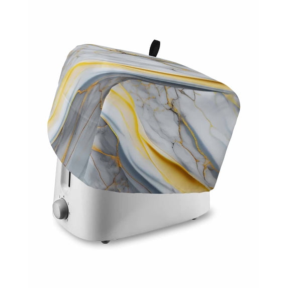 Grey Marble Toaster Cover 2 Slice, Small Kitchen Appliance Covers, Modern Abstract Gold Ombre Aesthetic Art Toaster Oven Cover with Loop, Bread Machine Cover Polyester Dust Cover Protection