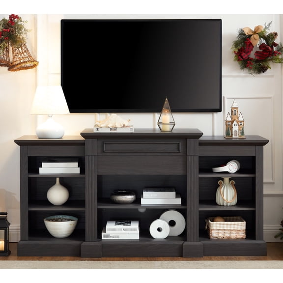 Grey Media Console Table | Smooth Lines, Cable Management Cutouts | High - Quality Storage with MDF Material